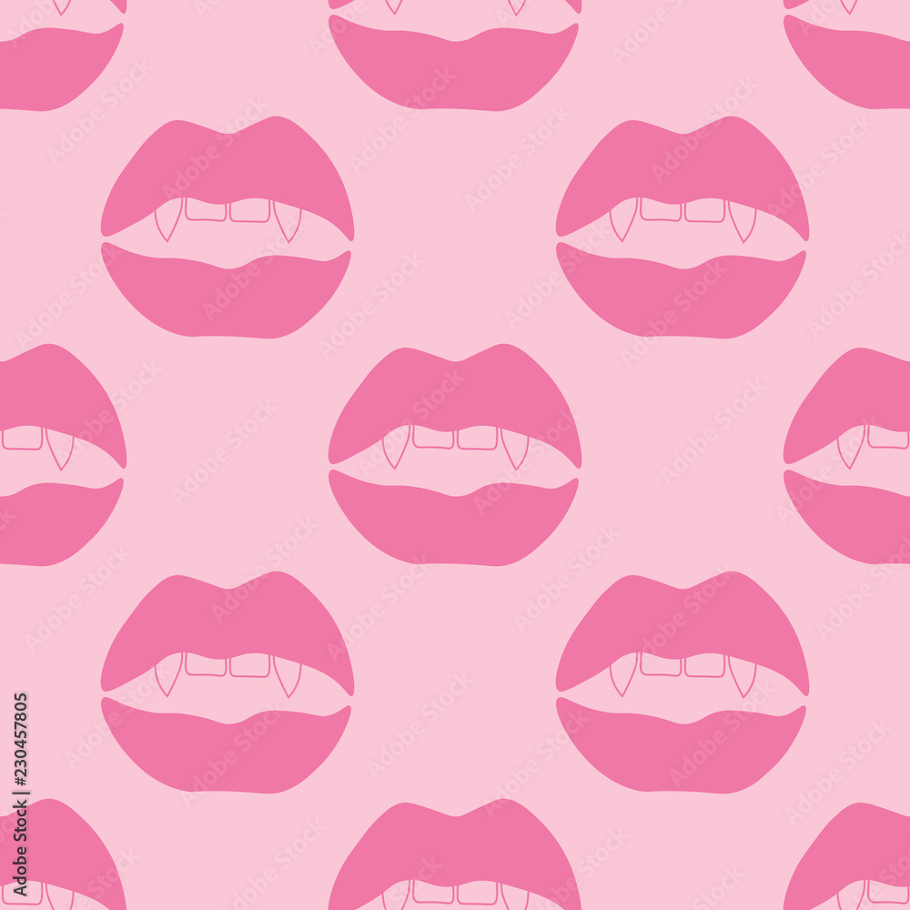 Obraz premium seamless abstract pattern with mouth, female lips, vampire teeth