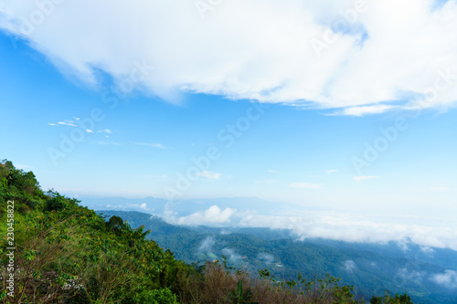 Blue sky and cloud with meadow tree. Plain landscape background for summer poster of thailand.