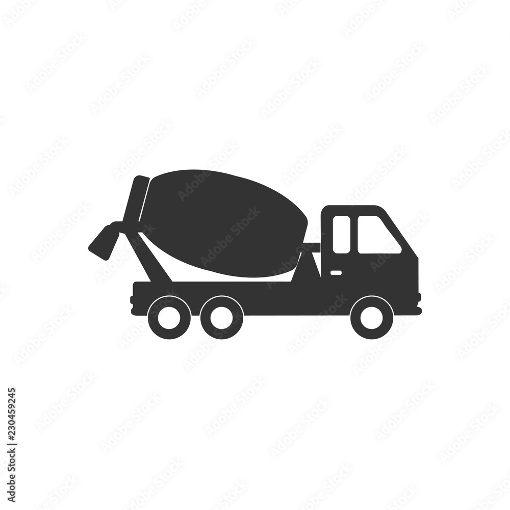 Concrete mixing truck icon. Vector illustration, flat design.