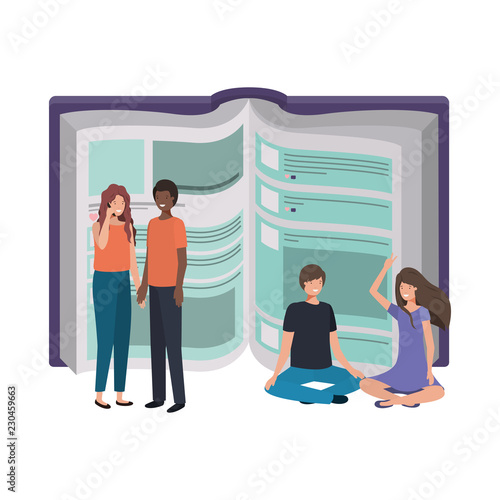 text book with group of people icon