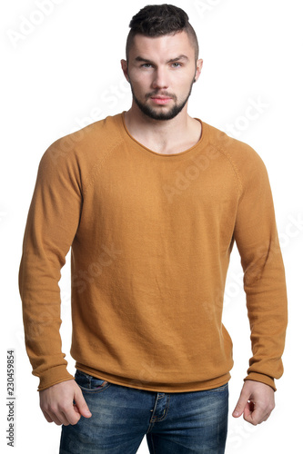 Portrait of handsome young man on white background