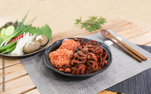 jukkumi bokkeum is korea traditional webfoot octopus with vegetable stir fry