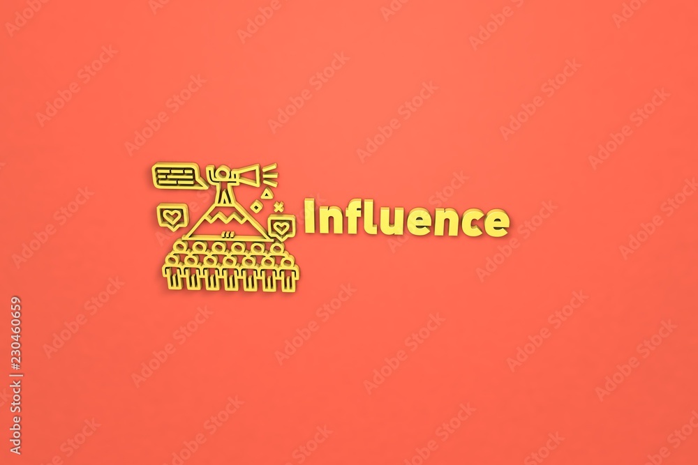Illustration of Influence with yellow text on red background Illustration of Influence with yellow text on red background