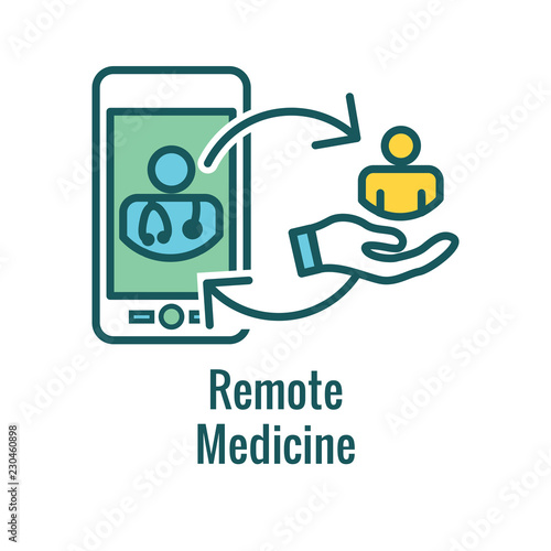 Telemedicine abstract idea with icons illustrating remote health and software