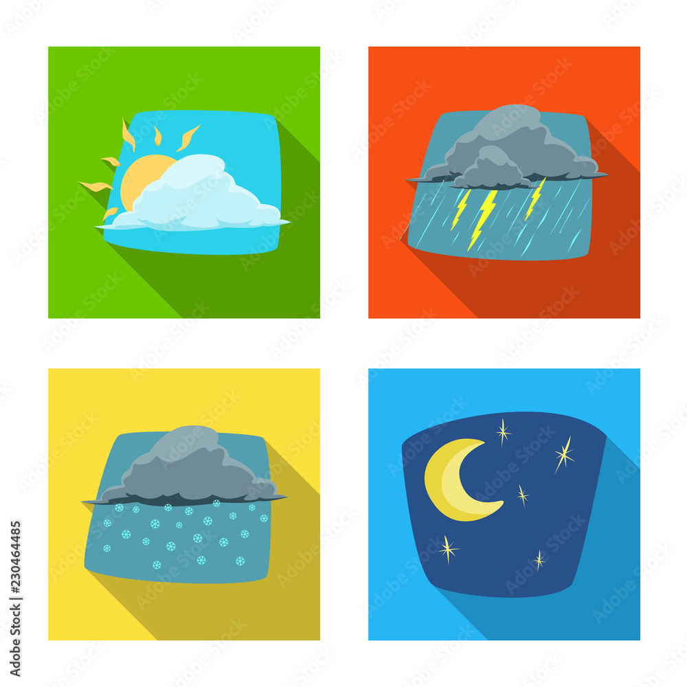 Vector design of weather and climate icon. Collection of weather and cloud stock vector illustration.