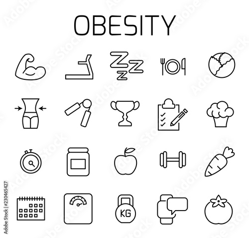 Obesity related vector icon set.