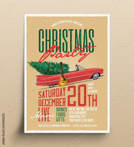 Vintage Styled Christmas Party Poster Flyer Template. Vector Illustration.