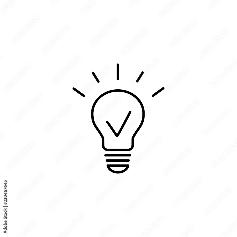 good idea symbol; lightbulb shinning line black icon on white ba good idea symbol; lightbulb shinning line black icon on white ba