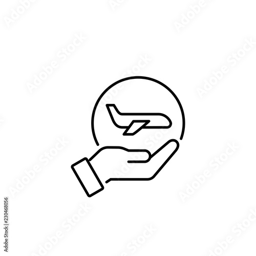 airlines logo; plane in hand line black icon on white background