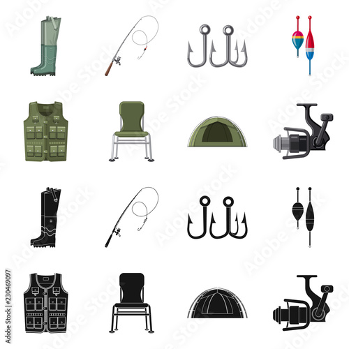 Vector design of fish and fishing symbol. Collection of fish and equipment stock vector illustration.