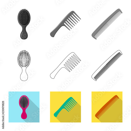 Isolated object of brush and hair symbol. Collection of brush and hairbrush stock vector illustration.