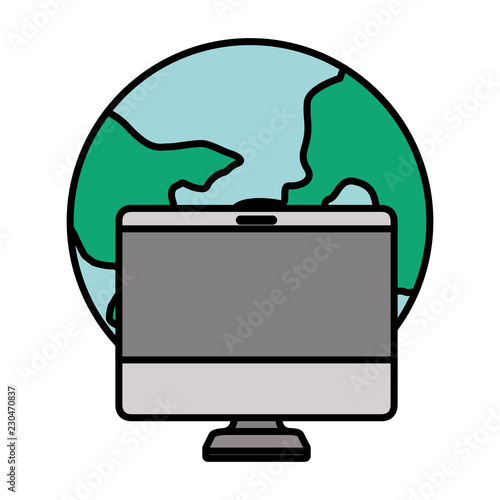 planet earth with computer desktop icon