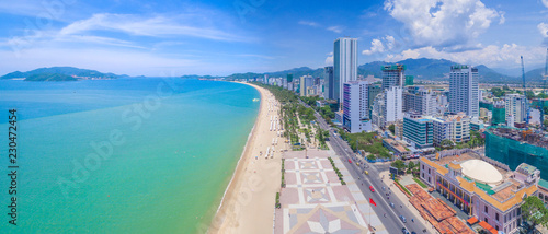 Panorama of the city of Nha Trang in Vietnam from drone point of view