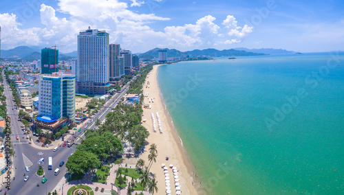 Panoramic beach in Nha Trang city, Khanh Hoa province, VietNam, high angle view © Ngoc