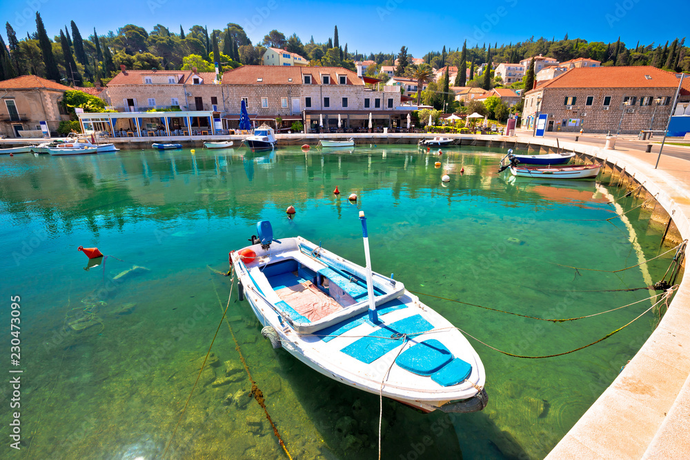 Colorful turquoise harbor in town of Cavtat