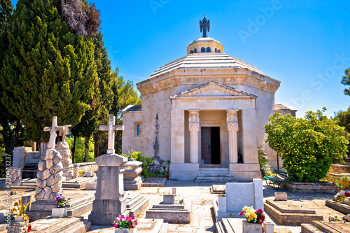 Canvas Print Cavtat graveyard and The Racic Mausoleum view