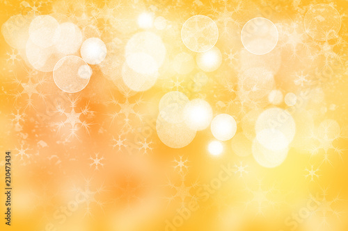 Christmas golden background. Beautiful abstract golden festive bokeh background with glitter sparkle white blurred circles and Christmas lights. Concept Christmas, Happy New Year and other holidays. C