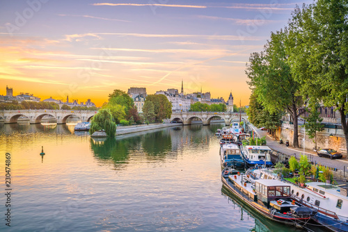Sunrise view of old town skyline in Paris photo