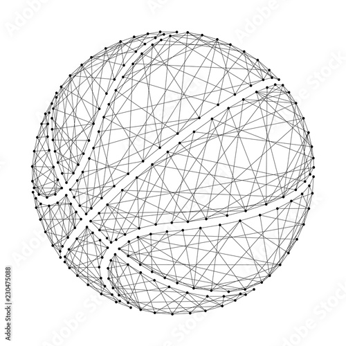 Basketball ball from abstract futuristic polygonal black lines and dots. Vector illustration.