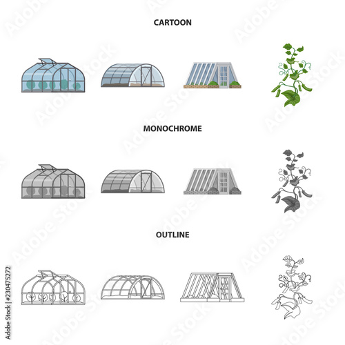 Vector illustration of greenhouse and plant symbol. Set of greenhouse and garden vector icon for stock.
