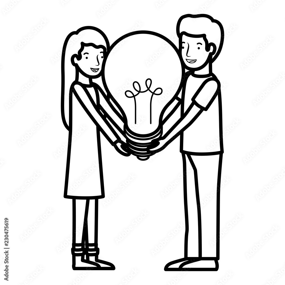 couple with light bulb avatar character couple with light bulb avatar character
