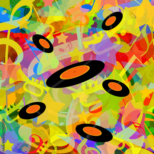 Music playing background with vinyl discs