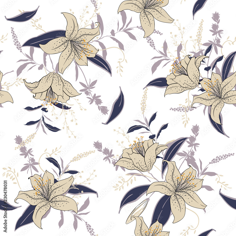 Fototapeta premium Blooming garden Flower seamless pattern for fashion print and all prints soft and trendy color