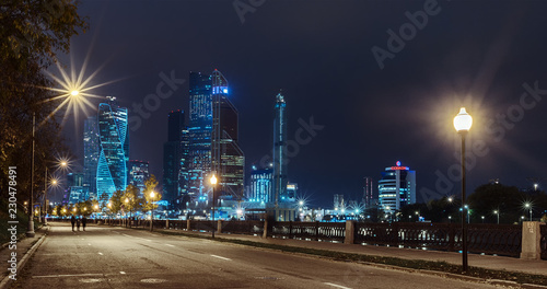 Moscow. October 21, 2018. Night lighting in the city. Taras Shevchenko Embankment and the Moscow-City Business Center © fotiy
