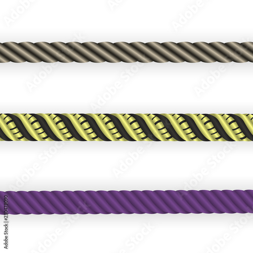Set of naturalistic 3D type illustration of twisted rope. Vector Illustration