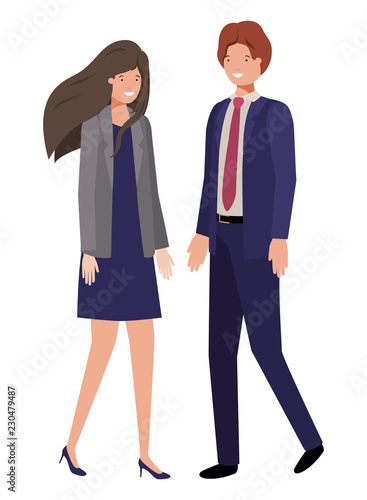 young couple of business avatar character