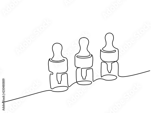 Continuous one line drawing. Cosmetic vial with pipette. Vector illustration