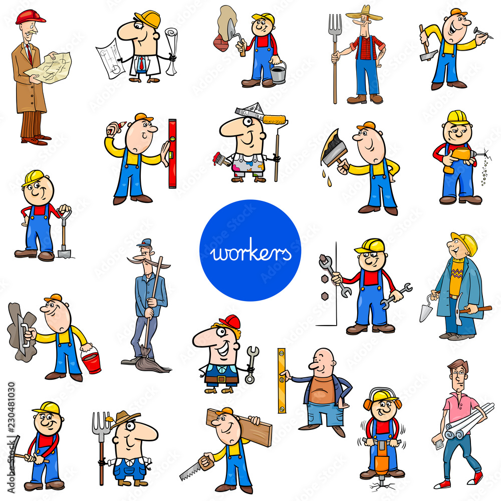 Fototapeta premium cartoon workers characters big set