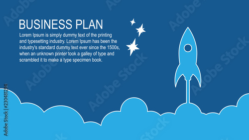 Vector illustration space rocket flying in sky.