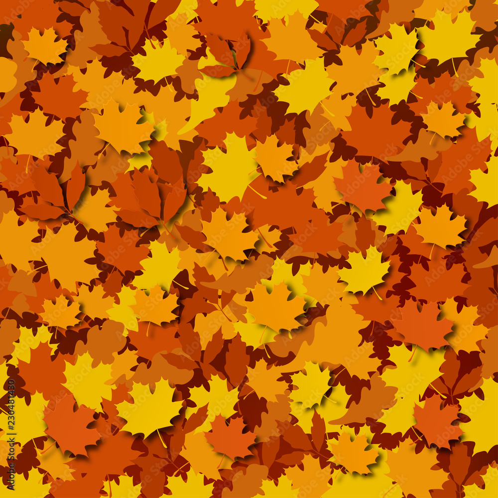 Autumn foliage background. A large amount of varicoloured stylized autumn leaves mixed together. EPS 10