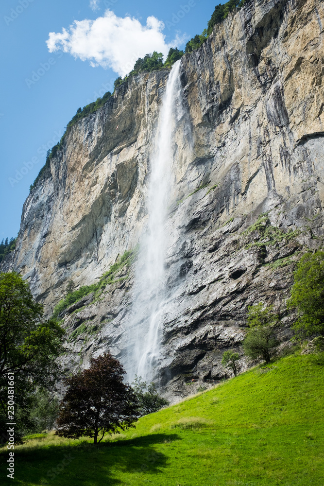 Staubbach falls in the valley of waterfalls Lauterbrunnen Switzerland