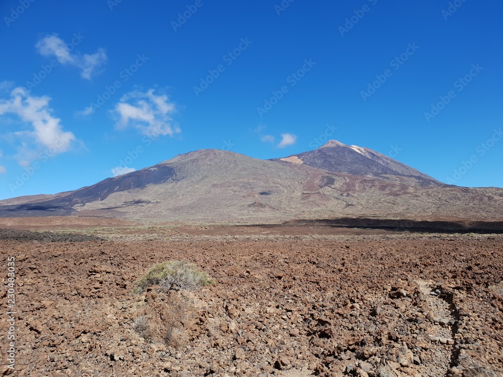 Scenery with Pico Viejo Volcano Mountain and famous volcano Pico del Teide in Tenerife, Europe