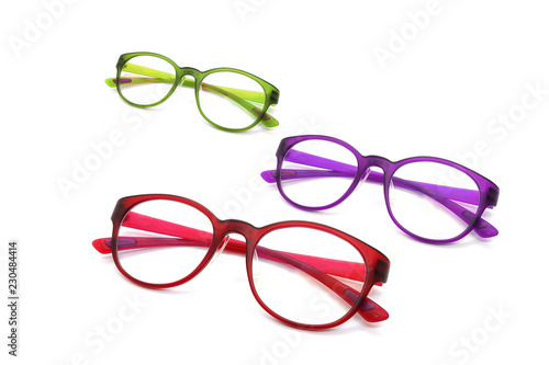 Colorful Plastic Eyeglasses isolated on white background.