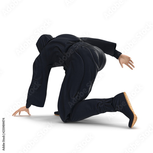 Ninja Taking Fighting Pose On White Background. 3D Illustration, isolated