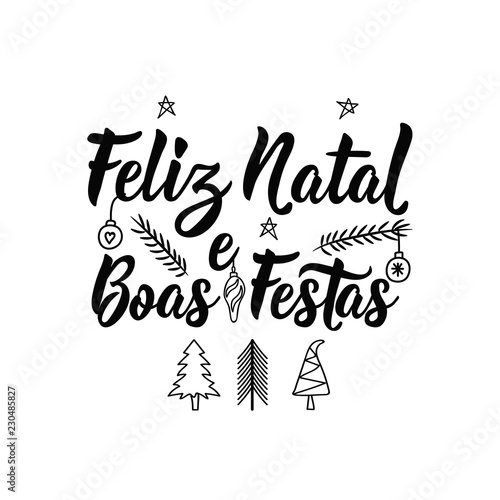 Merry christmas and happy holidays in portugues. Feliz natal e Boas Festas. Lettering.