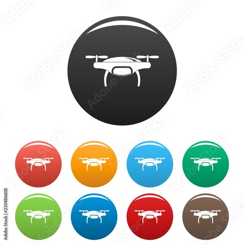 Drone icons set 9 color vector isolated on white for any design