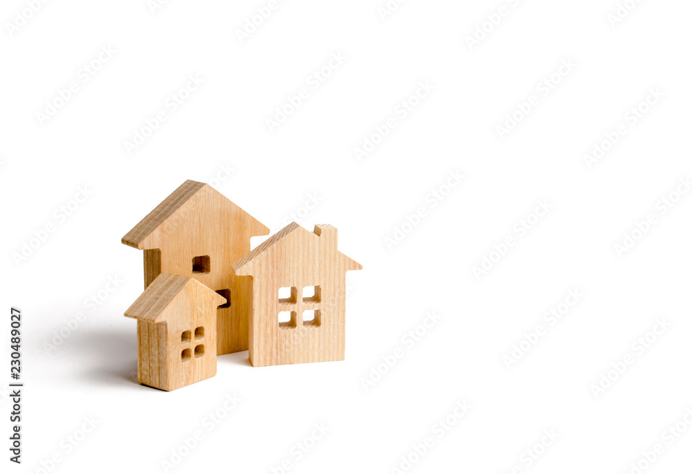Buying and selling of real estate, construction. Apartments and apartments. City, settlement. Minimalism. for presentations. real estate market. Three houses on a white background. A small Town Buying and selling of real estate, construction. Apartments and apartments. City, settlement. Minimalism. for presentations. real estate market. Three houses on a white background. A small Town
