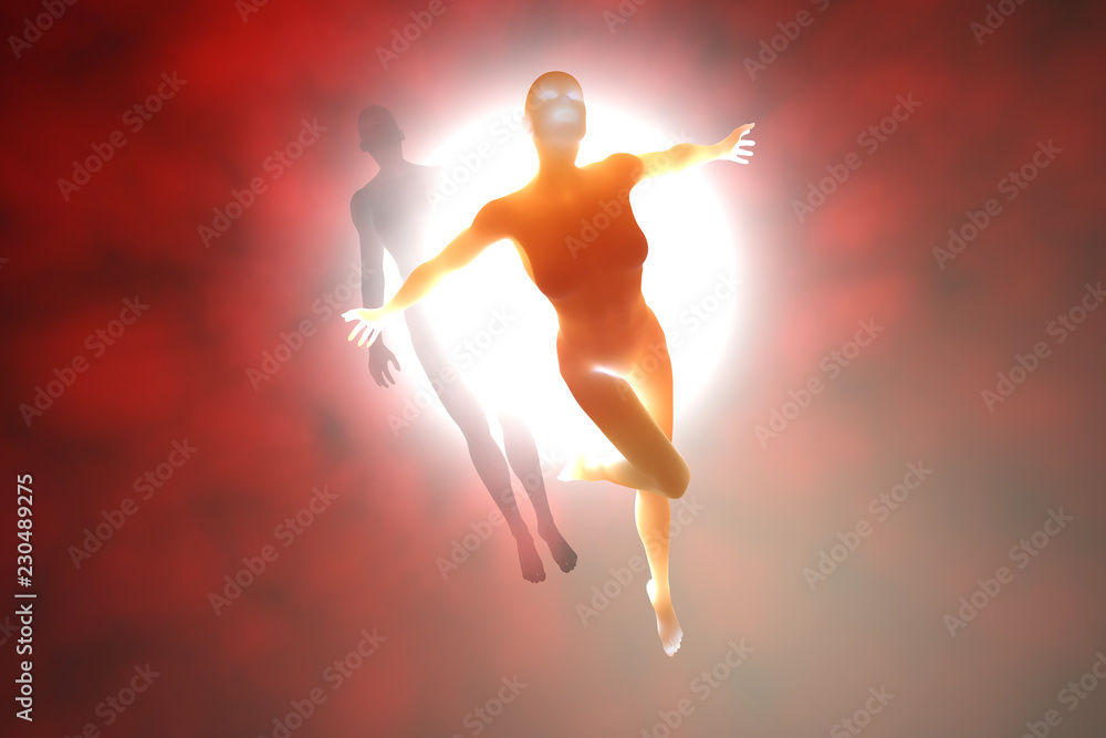 3D rendered illustration of a soul leaving the body upon death.
