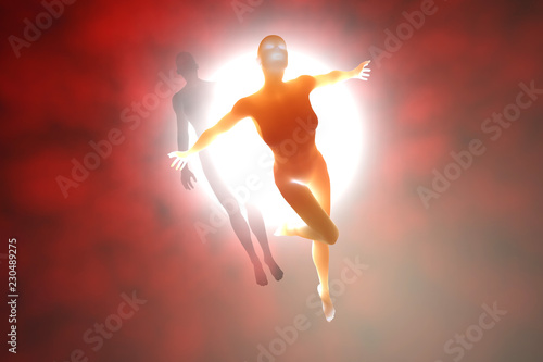 3D rendered illustration of a soul leaving the body upon death. 