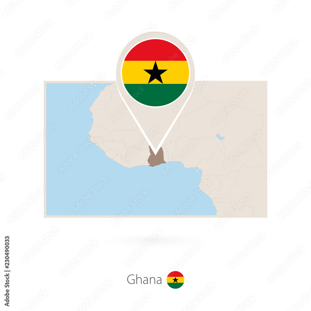 Rectangular map of Ghana with pin icon of Ghana Stock Vector | Adobe Stock