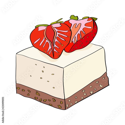 Cake, souffle, with strawberry, vector clipart
