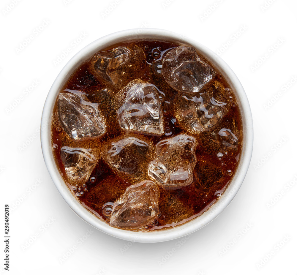 Cola drink with ice top view on white Stock Adobe Stock