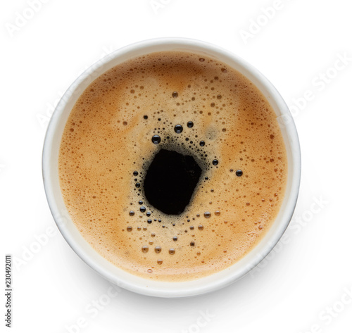 Coffee in take away cup top view isolated on white background