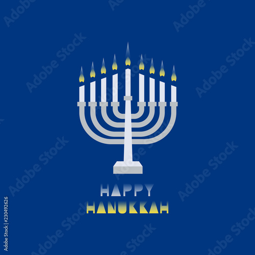 Hanukkah candles with light in night. Jewish Festival of Lights celebration, festive background with menorah symbol. Happy Hanukkah holiday greeting card template. Design element. Vector illustration