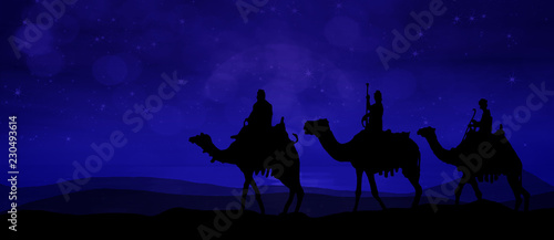 Obraz na płótnie Three kings - wandering in the desert at night slightly shining from the stars w salonie