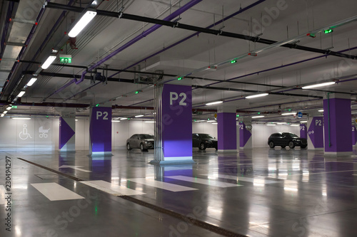 Underground parking of cars.